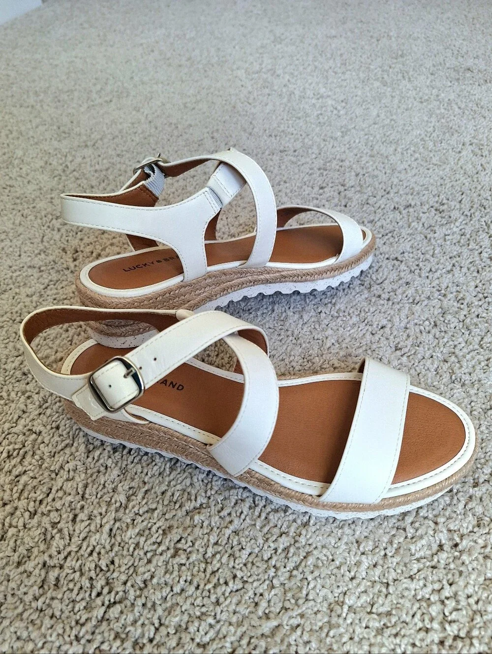 Lucky Brand Women's White Trianna Cross Strap Espadrille Wedge Sandals Size 7.5